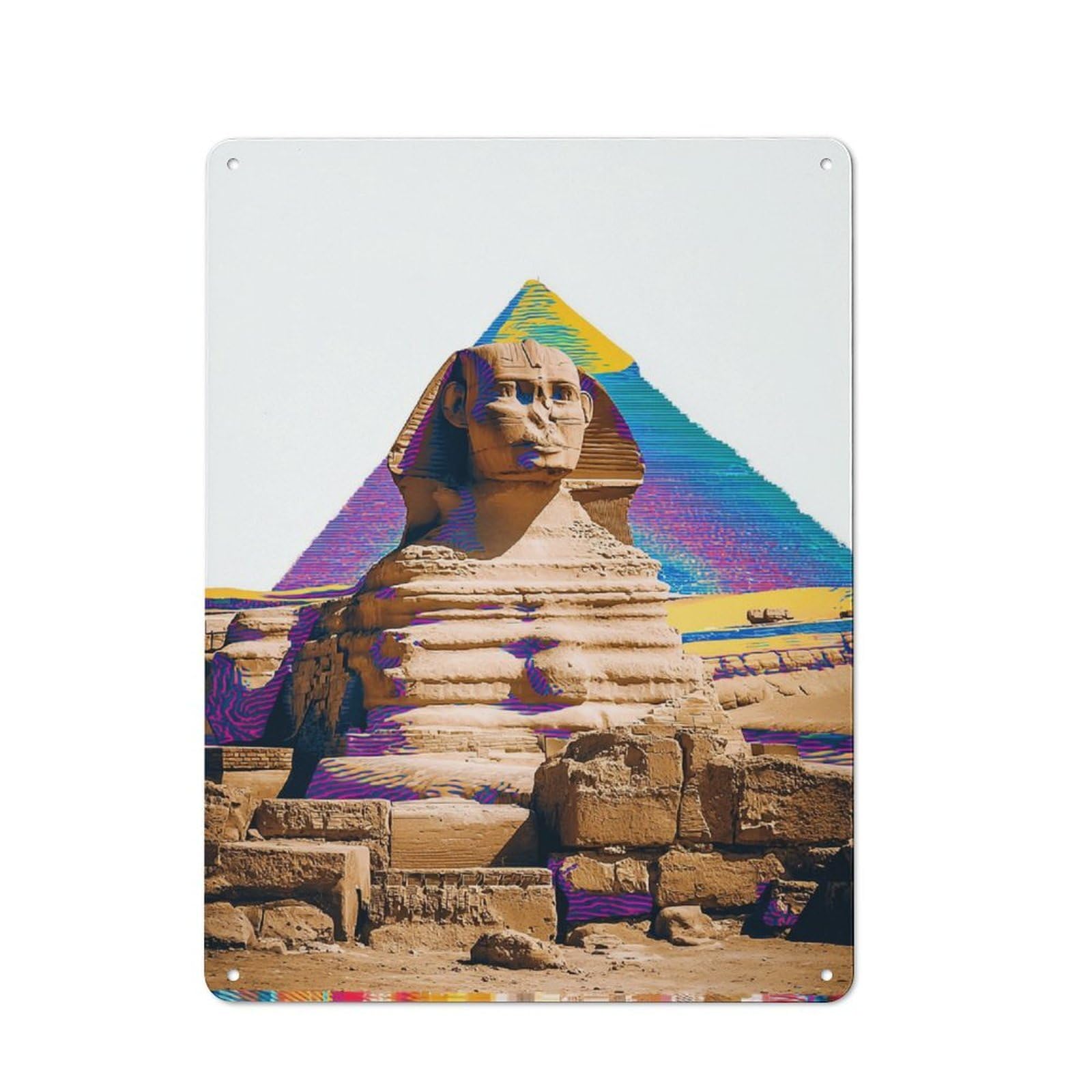 Junmoney Colorful Egyptian Sphinx And Pyramid Metal Sign 40X30cm With For Workshop Wall, Rustic Decor, Wall Decoration For Workshops And Hobby Rooms
