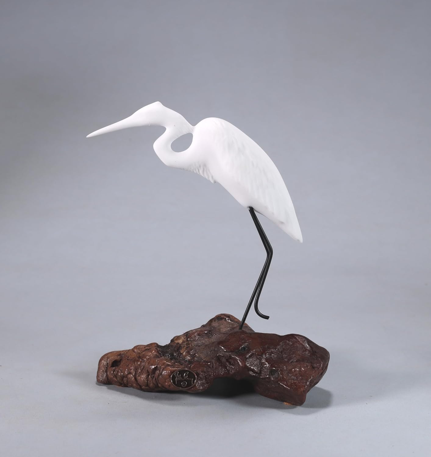 Egret Sculpture from John Perry on Burl Wood Pellucida 9in Tall Statue Figurine