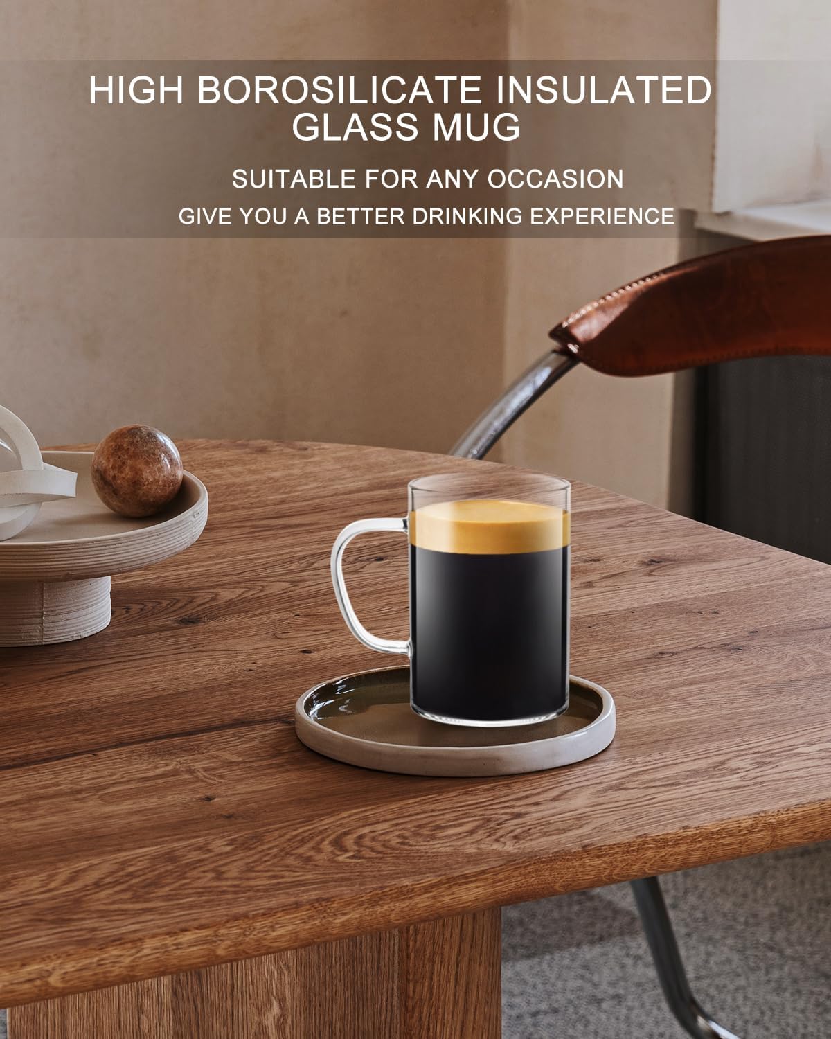 LUXU Glass Coffee Mugs 16 oz,Set of 4 Large Glass Coffee Cups Clear Tea Cups,Iced Coffee Glasses,Lead-Free Drinking Glasses for Water,Cappuccino,Latte,Cereal,Yogurt,Milk-Flat Bottomed Design - Image 5