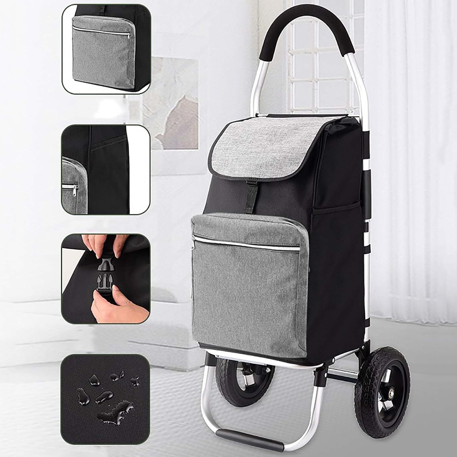 36L All-Terrain Shopping Trolley on Wheels - Large Capacity Grocery Cart with Waterproof Basket Liner & 360° Swivel Wheels, Ideal for Groceries, Laundry, and Utility - Gr