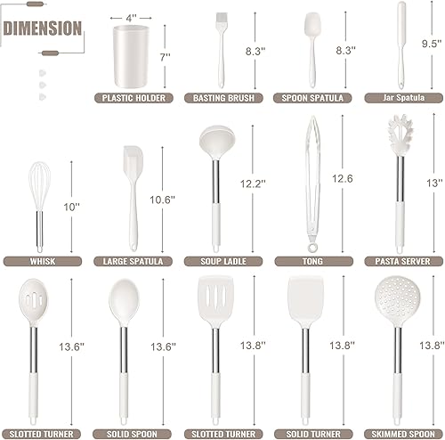 Miniatura 2 de E-far Juego de utensilios de cocina de silicona de 14 piezas, juego de utensilios de cocina con soporte, espátula, cucharón, cuchara, espátula