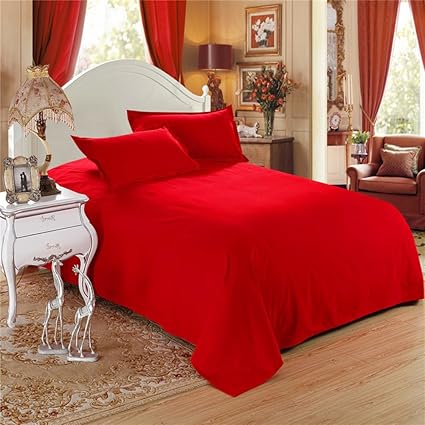Amazon Co Jp 純粋な色 綿100 ベッドシーツ とろみ 粗い布シーツ ワンピース Printless 汗吸収 シワ キング 赤 150x230cm 59x91inch ホーム キッチン