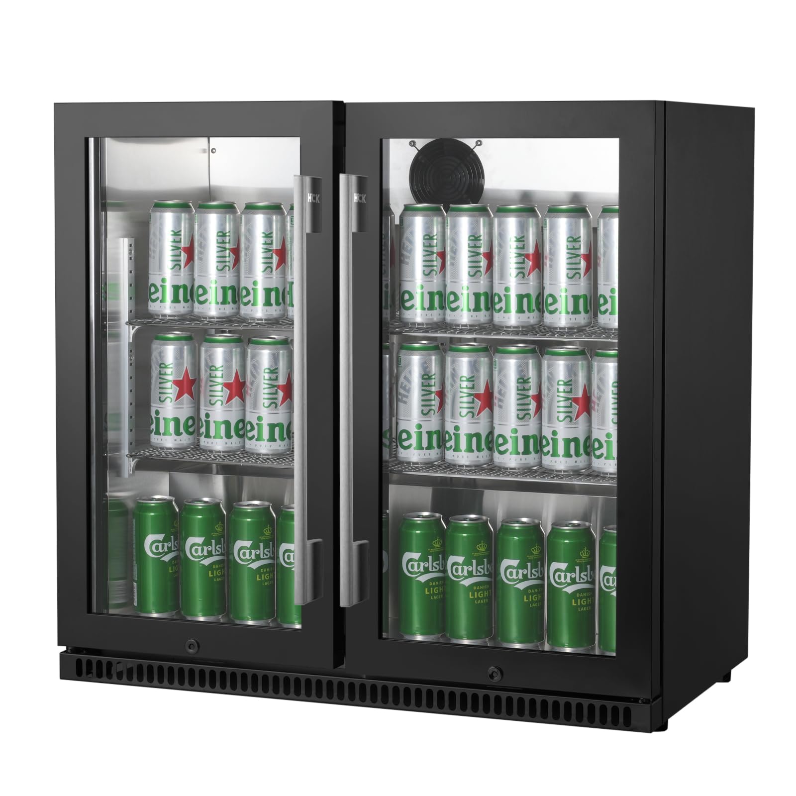 HCK Refrigerador Comercial para Barra Trasera, 190L, Refrigerador Bajo Mostrador, Descongelación Automática, Puertas de Cristal Autocerrables, 0-22°C, Ideal para Supermercados para Mostrar Bebidas