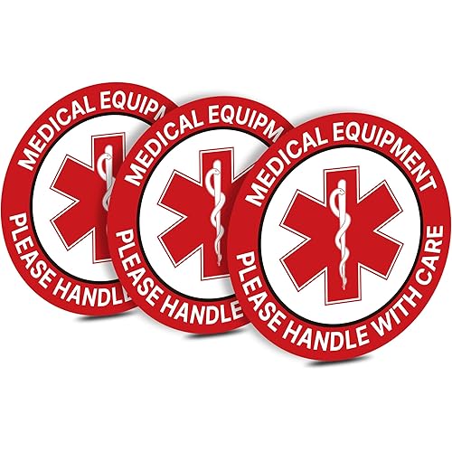 3PCS Medical Equipment Alert Luggage Sign Stickers, Waterproof Durable Fragile Medical Equipment Inside/Handle with Care Lables for Medical Supplies,Luggage, Cases, Boxes 3.9''X3.9''
