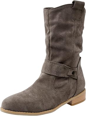 Ankle Boots for Women Stacked Chunky High Heel Short Ankle Booties Cut Out Vintage Slip on Leather Round Toe Non Slip Womens Boots Short Fall Winter Booties