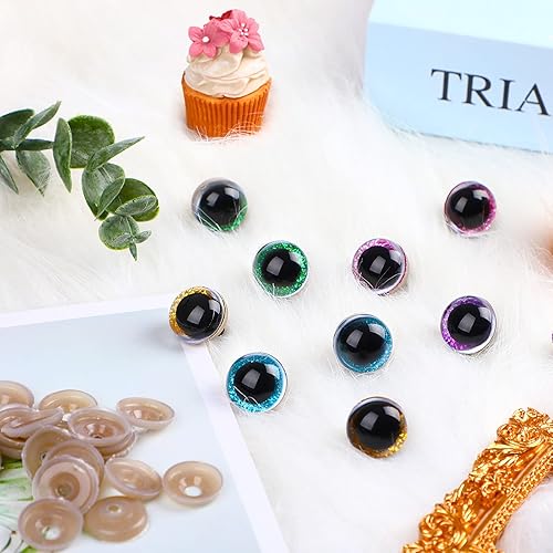 Miniatura 3 de UPINS 180 piezas de ojos y nariz grandes de seguridad de 10 a 0.787in con arandelas para Amigurumi ojos de animales de peluche, muñeca de ganchillo,