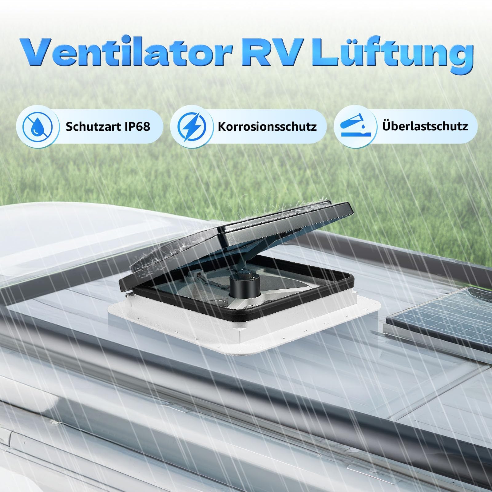 Wohnwagen Wohnmobil Dachfenster Schalldichte Dachluke Leiser Lüfter mit LED Belüftung Dachfenster Ventilator Dachlüfter Umkehrlüfter Geräuscharmer Wohnmobilausstattung mit Insektenschutzgitter