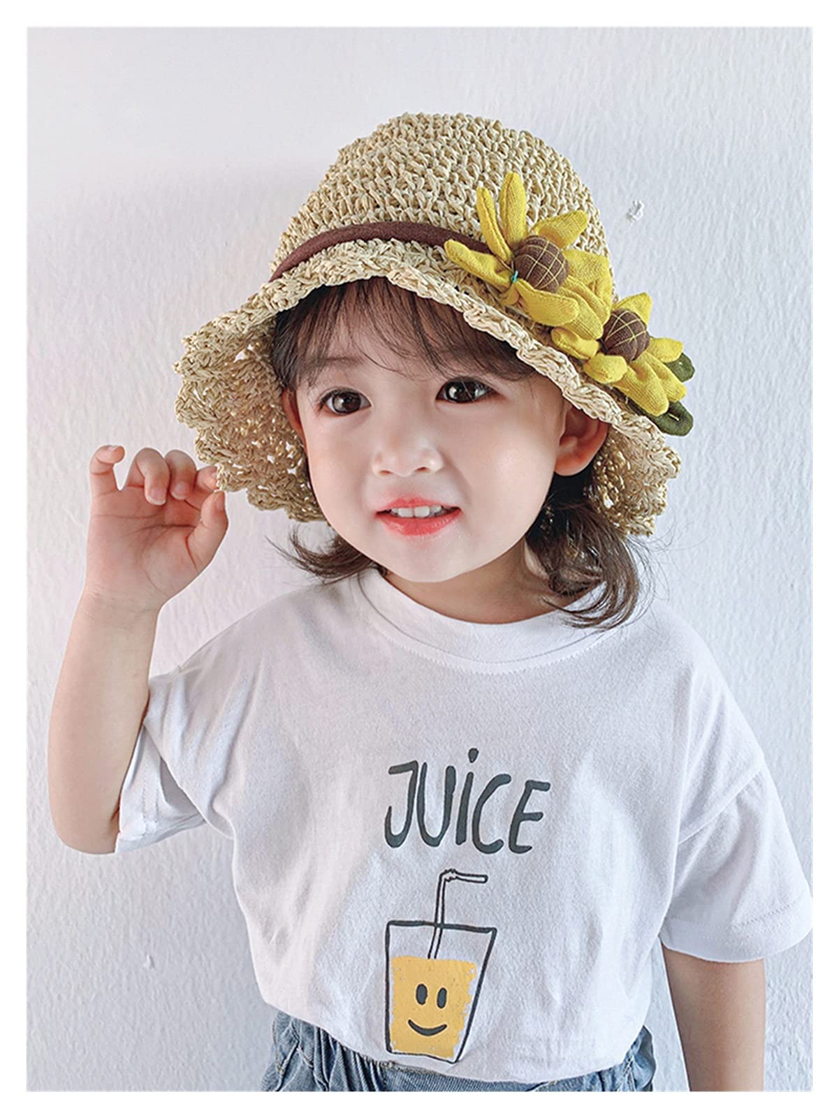 Sombrero de Verano para niños, Sombrero de Paja para niñas, Sombrero de Verano Fino y Transpirable para el Sol, Sombrero para el Sol, Playa, Princesa, Viento, bebé (1 M 2 6Y)