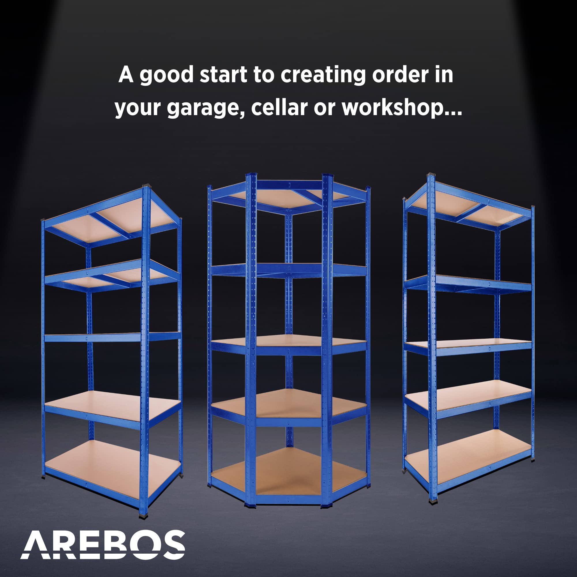 AREBOS Set di 3 scaffali per carichi pesanti Combinazione di scaffali ad angolo | Capacità di carico fino a 875 kg | Montaggio con sistema a innesto | Robusta struttura in metallo | Blu