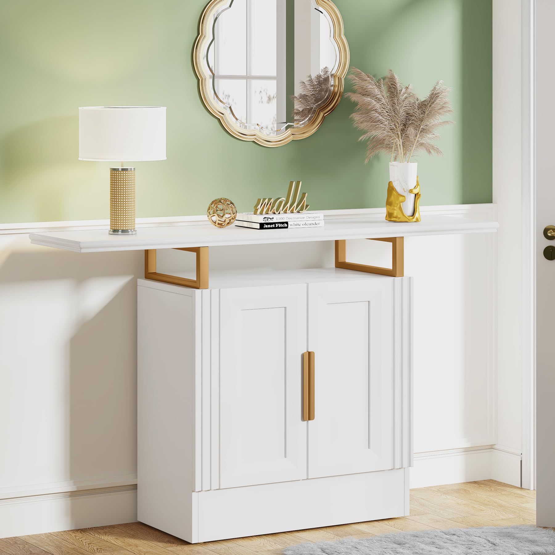 Tribesigns 55 inches White Console Table with Storage and Door, Modern Entryway Table,Accent Cabinet with Adjustable Shelf for Entrance, Living Room, Foyer,Entryway