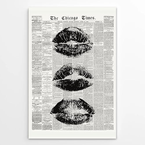Póster retro de periódico vintage con diseño de labios de beso, póster retro en blanco y negro, decoración estética para dormitorio, apartamento,