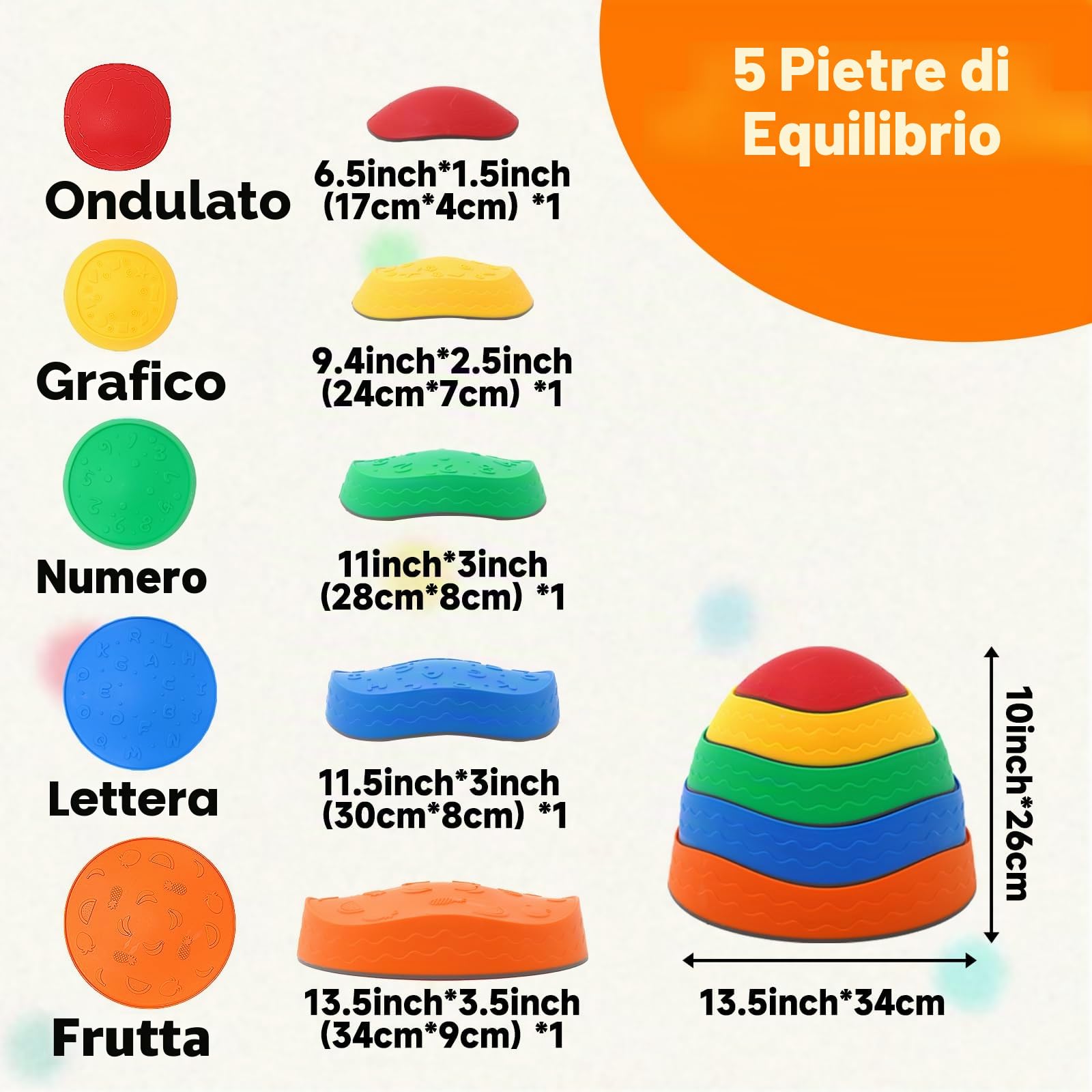 Pietre di Bilanciamento Bambini, 5 Pietre di Equilibrio Antiscivolo Impilabili, Percorsi Sensoriali Bilanciamento Bambini, Giochi Ostacoli per Interni ed Esterni, Promuove l'equilibrio e Coordinazione