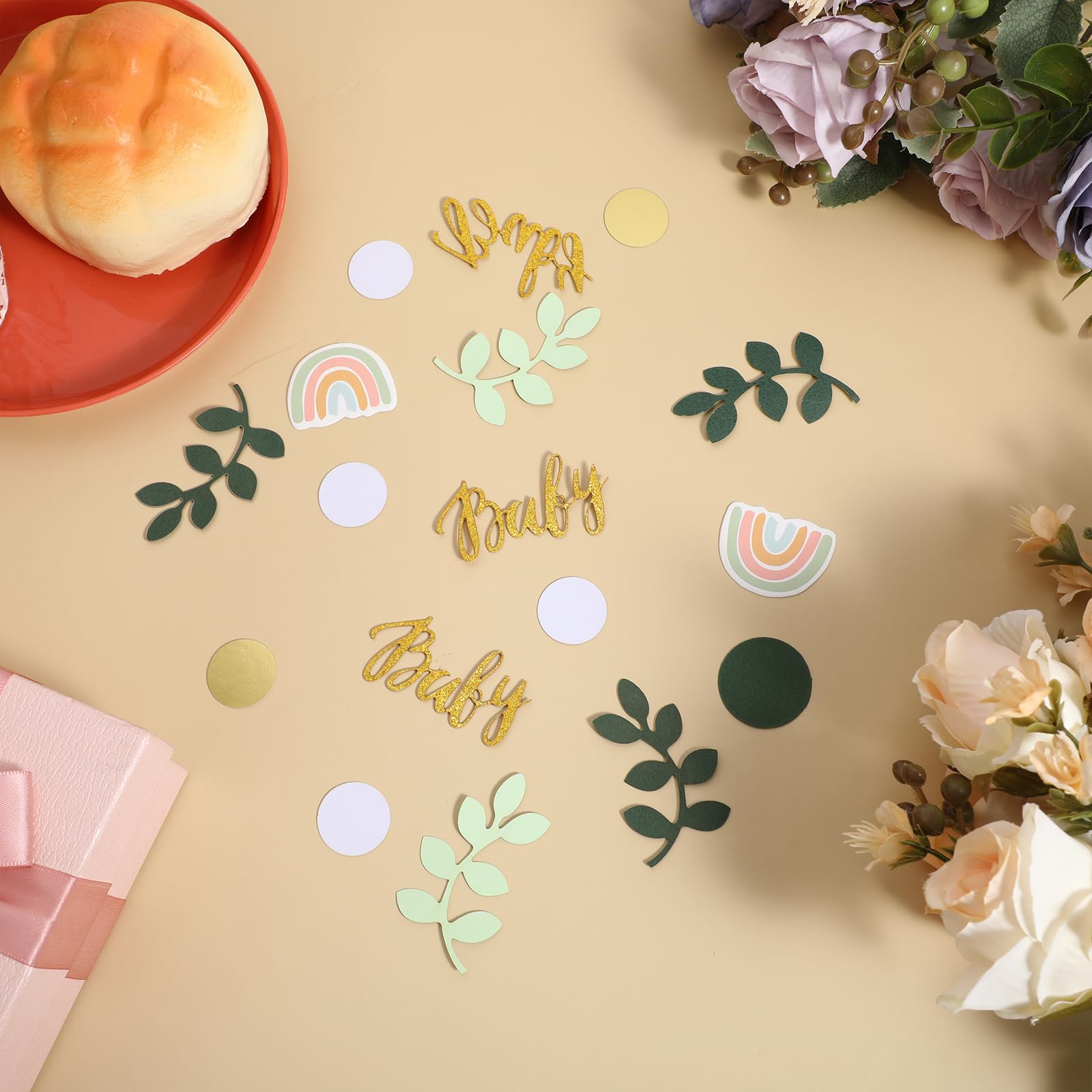 200 Stück Babyparty Konfetti Set – Grün, Gold, Regenbogen, Für Tischdeko, Ballons & Kuchendekoration