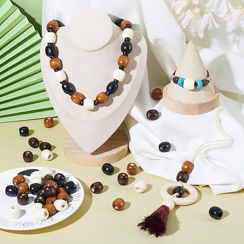 Miniatura 3 de Craftdady 200 cuentas sueltas europeas de madera de barril de agujero grande, 4 colores de madera natural, cuentas trenzadas de cabello de 16 x