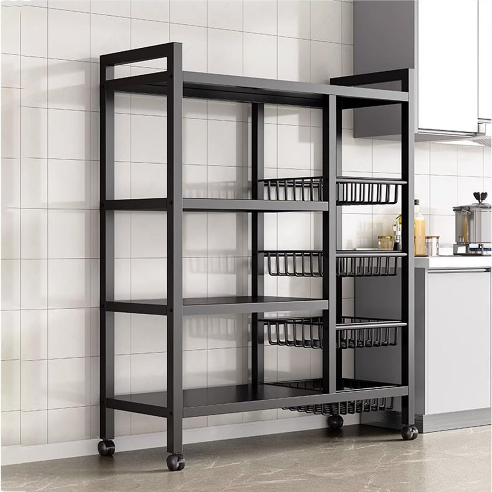 Metallregale für Küchen – 4 Etagen Robustes Lagerregal mit Rollen, 200 kg Tragkraft, rutschfeste Füße, perfekt für Garage, Büro oder Bücherzimmer, 80 x 32 x 135 cm