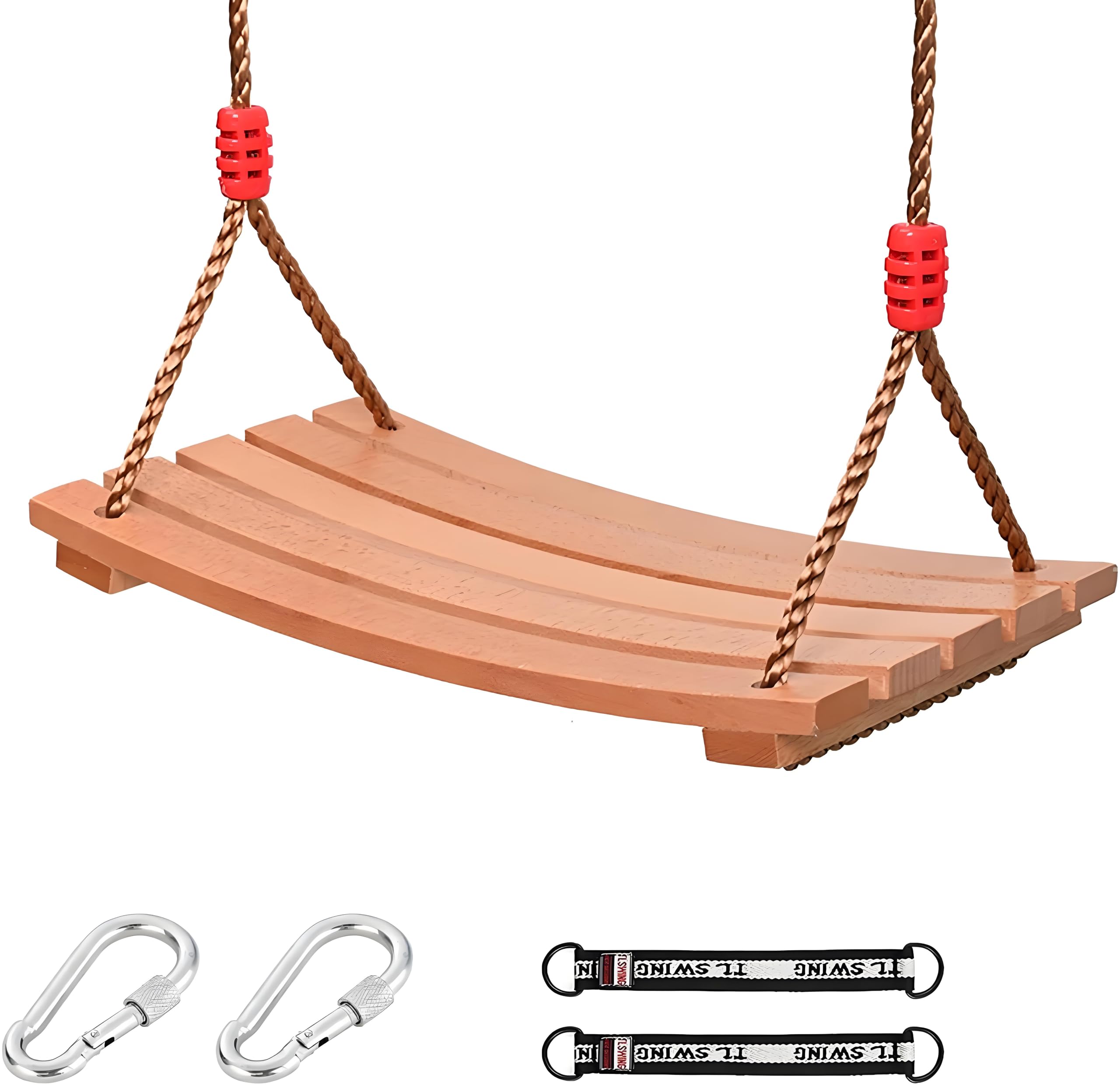 Cabeeskii Columpio de madera para exteriores para adultos, con forma de U, con mosquetón de acero inoxidable y cuerda de cáñamo, columpio de jardín para adultos de hasta 200 kg