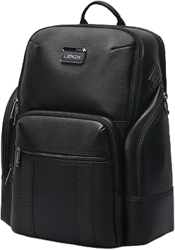 LENZN Durable Leather Laptop Business Backpack Perfect for Men & Women, Work Backpack Fits 15.6 Inch, Premium Quality Travel Bag with USB Charging Port, Water-Resistant, Bookbag with Multiple Pockets