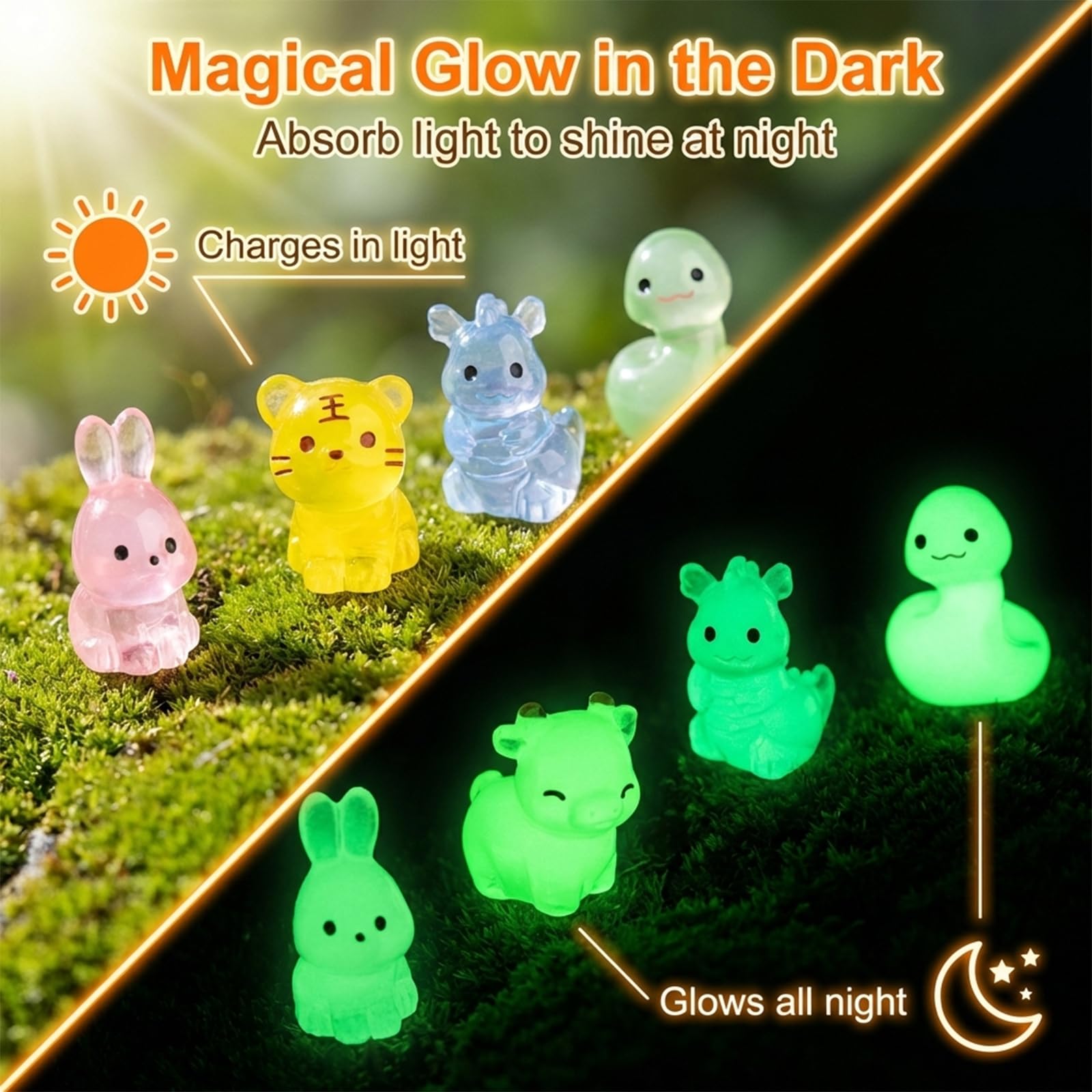 JYXNU 24 piezas de animales pequeños de resina, mini animales de resina que brillan en la oscuridad, para manualidades, figuras en miniatura para acuario, casa de muñecas(12 tipos de animales) — view 4