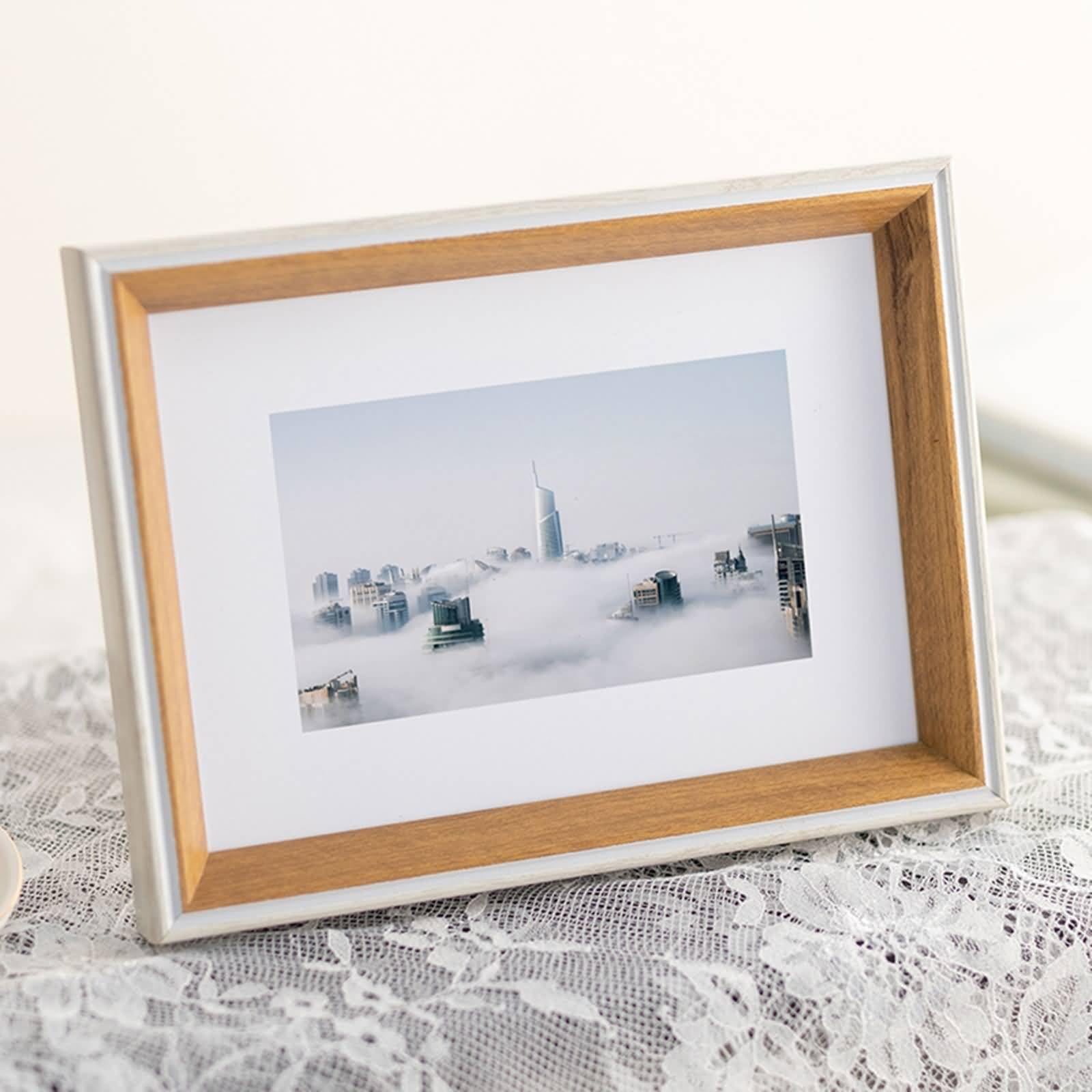 Mesnt Desk Photo Frame For Office 8x10 Inches Resin RectangleDesk Picture Frame for Photos, Posters & Art Prints, Horizontal & Vertical, White Walnut