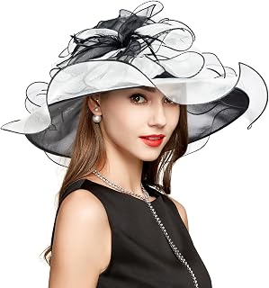 2026 Derby Hat, Classy Sun Hats for Women Ladies, Organza Feather Kentucky Fascinator for Tea Party Church UV Protection