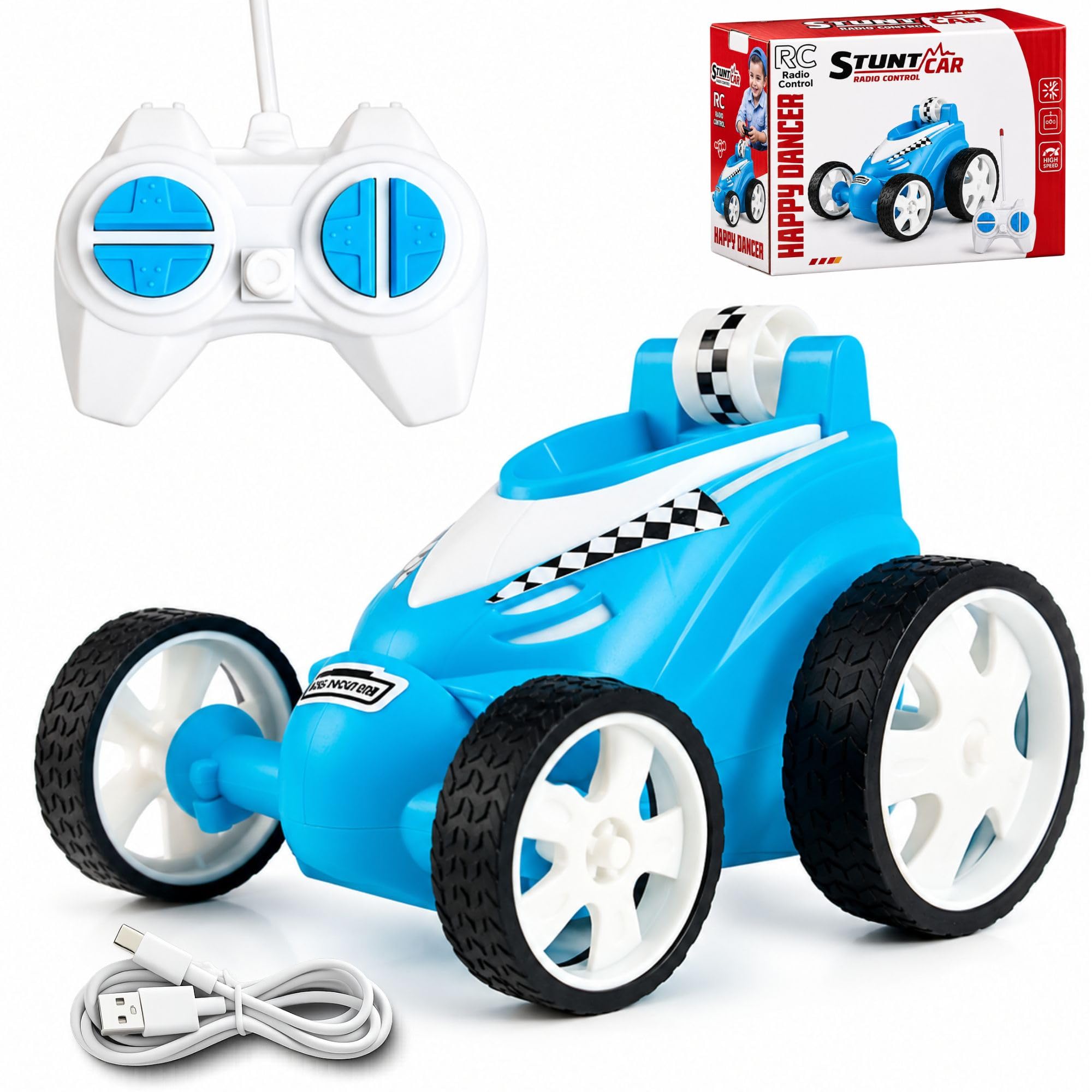 MASTIDRIVE Remote Control Stunt Car for Kids, 360° Spins RC Off-Road Monster Truck, 4WD Rock Crawler Vehicle with LED Lights, Rechargeable Battery, Shockproof Design (Blue, 368)-image-37