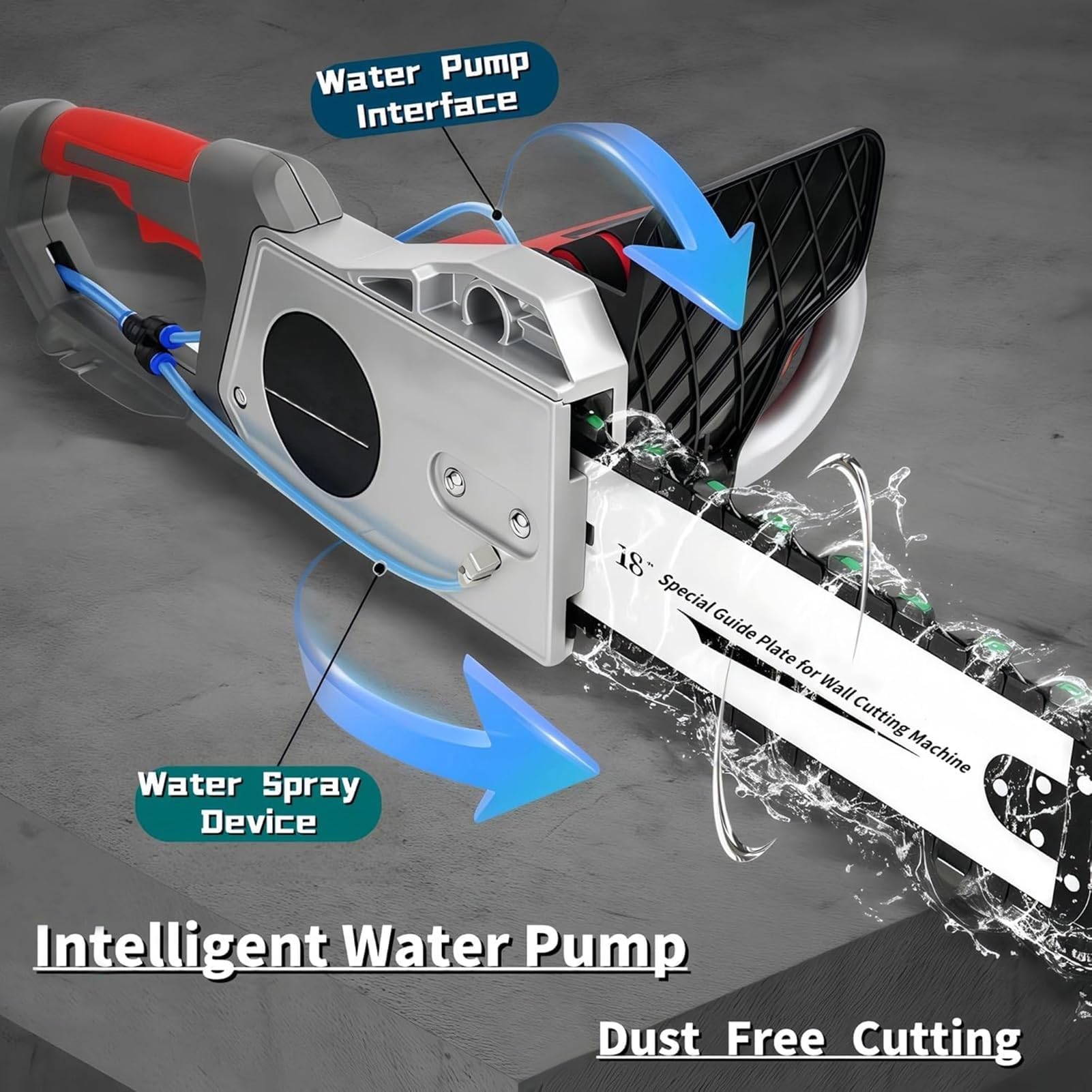 Scie Électrique À Double Chaîne Diamantée 6000 Tr/min Pour Découpe Béton/Métal/Pierre Profondeur Avec, Système Dépoussiérage Par Eau 48cm Pour Granit/Béton/Pierre/Rénovation(350mm)