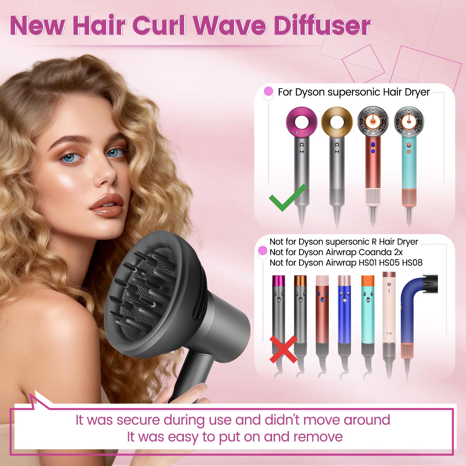 New Wave+Curl Diffusore Ugello per Dyson Supersonic Asciugacapelli HD01 HD02 HD03 HD04 HD08 HD15 HD16 Accessaries, Attachemnt Parts No 973924-01, One Tool Two Mode per capelli mossi ricci o