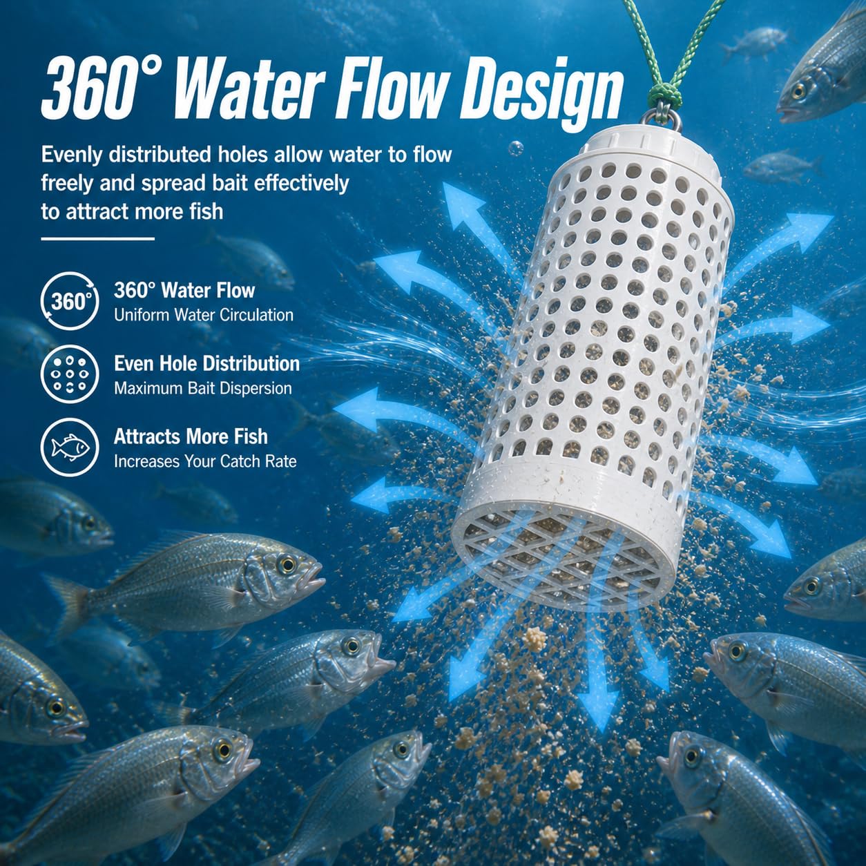 chum bucket fishing lure Bait Cage for Fishing, & Bait Barrel, PVC Fish Chum Cage with 316 Stainless Steel, Bait Bucket for Saltwater Fishing, 360° Water Flow, Indestructible with 32Feet Glow Rope ( Mixing sand with the Coat Hooks COLOR:#933 SCHOOL STAIN GOLD PavLures Big Softy Shrimp
