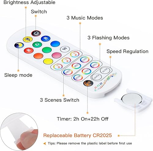 Miniatura 6 de Sanwo Guirnalda de luces LED que cambian de color, 32.8 pies, impermeable, con clips y temporizador, 16 modos de enchufe USB de 5 V, sincronización