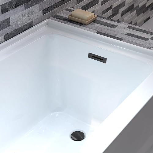 Miniatura 8 de WOODBRIDGE Bañera rectangular de acrílico de 60 pulgadas en blanco con drenaje derecho, desagüe desplegable negro mate incluido BA6030R