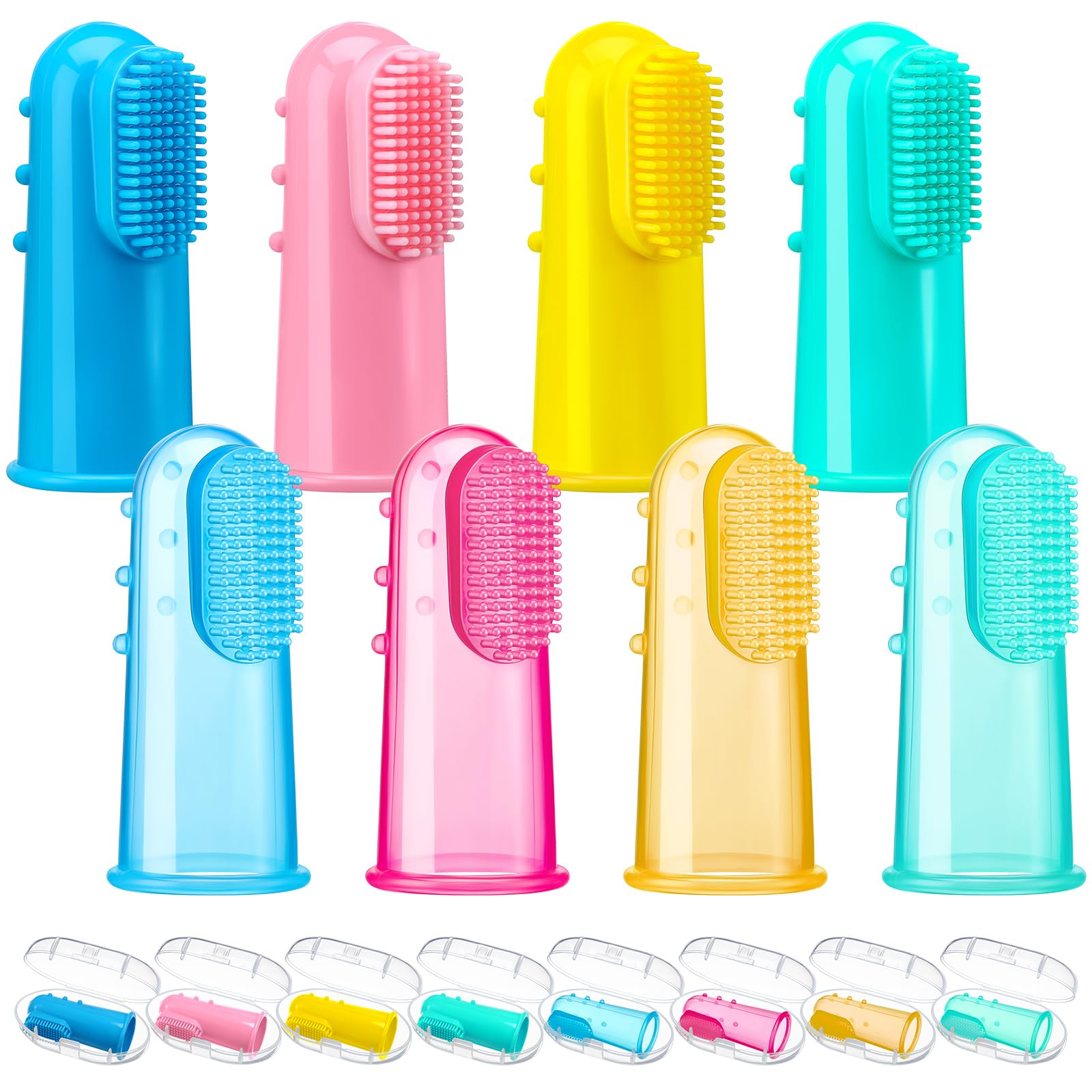 Zopeal 8 Sets Baby Finger Toothbrush Infant for Toddler Kids Training Teething Newborns with 8 Boxes Soft Silicone for Cleaners Teething Cleaning