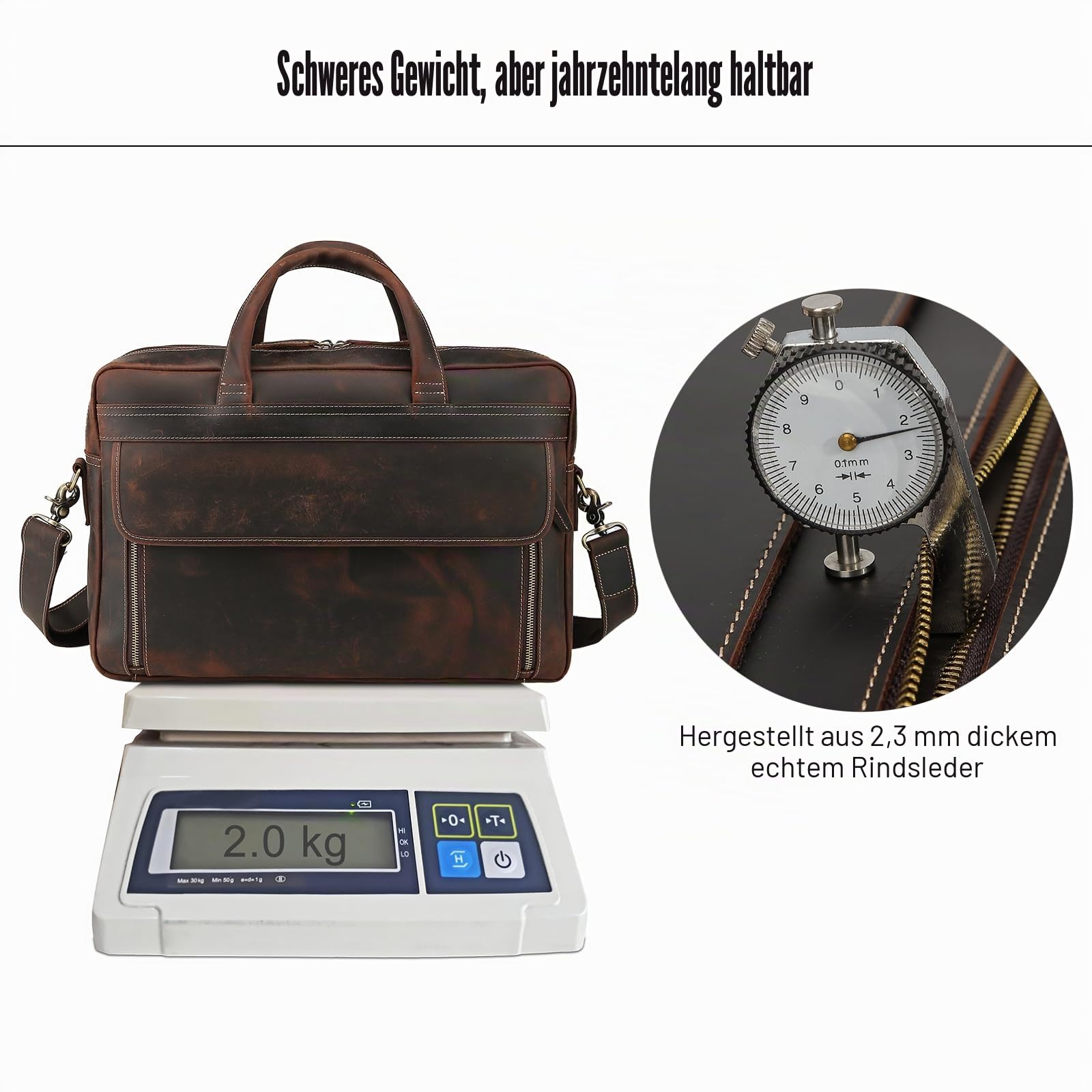 TIDING Laptoptasche 17,3 zoll Leder Aktentasche Herren Vintage Businesstasche Große Umhängetasche für Laptop Echtleder Arbeitstasche Bürotasche, Braun