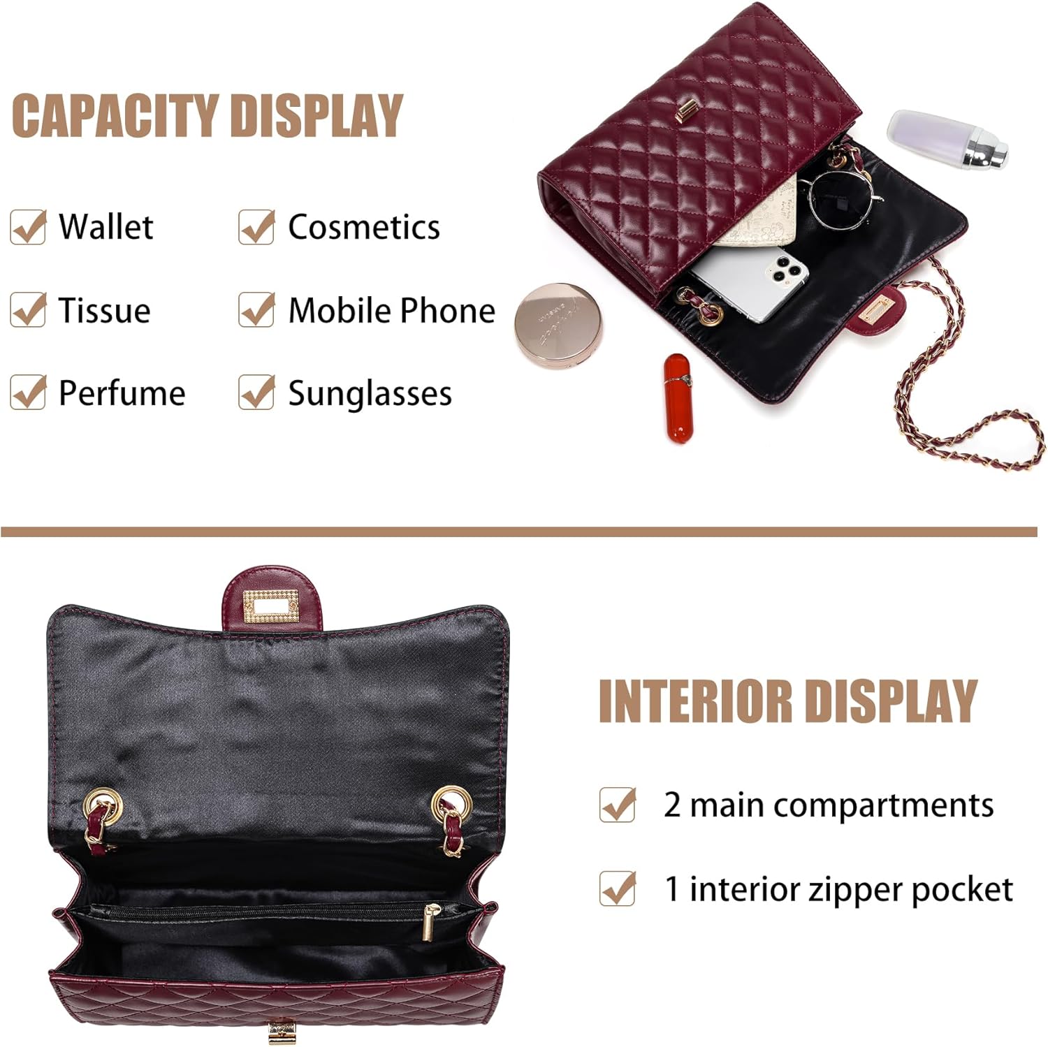 Quilted Crossbody Purse for Women Trendy Ladies Shoulder Bag with Chain Strap PU Leather Cross Body Bags Satchel HandBag - Image 5