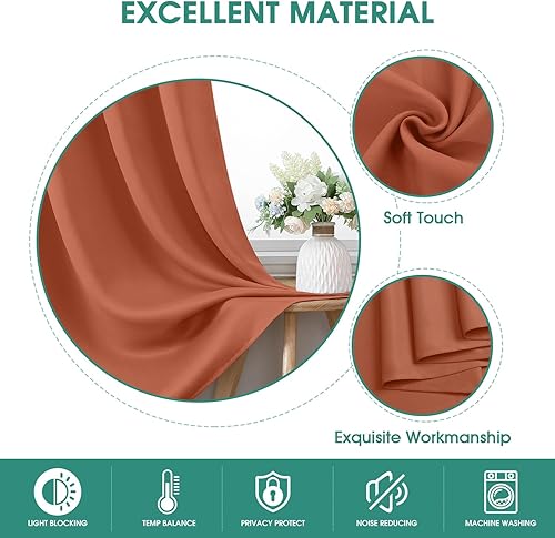 Miniatura 6 de HOMEIDEAS - Cortinas opacas naranja quemado para dormitorio, 2 paneles de oscurecimiento con pinzas, cortinas de terciopelo con aislamiento térmico,