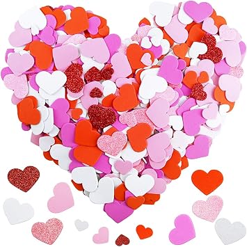600 Pcs 3 Sizes 4 Colors Assorted Heart Stickers Self Adhesive Foam Hearts Valentine Heart Shaped Decals in Glitter and Matte Red Pink White Light Pink for Valentines Day Crafts Decor
