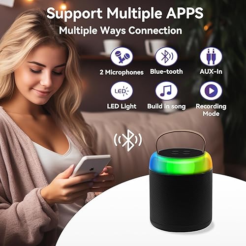 Miniatura 4 de Máquina de karaoke portátil para niños y adultos, altavoz Bluetooth portátil con 2 micrófonos inalámbricos, reproductor de música para niños, el