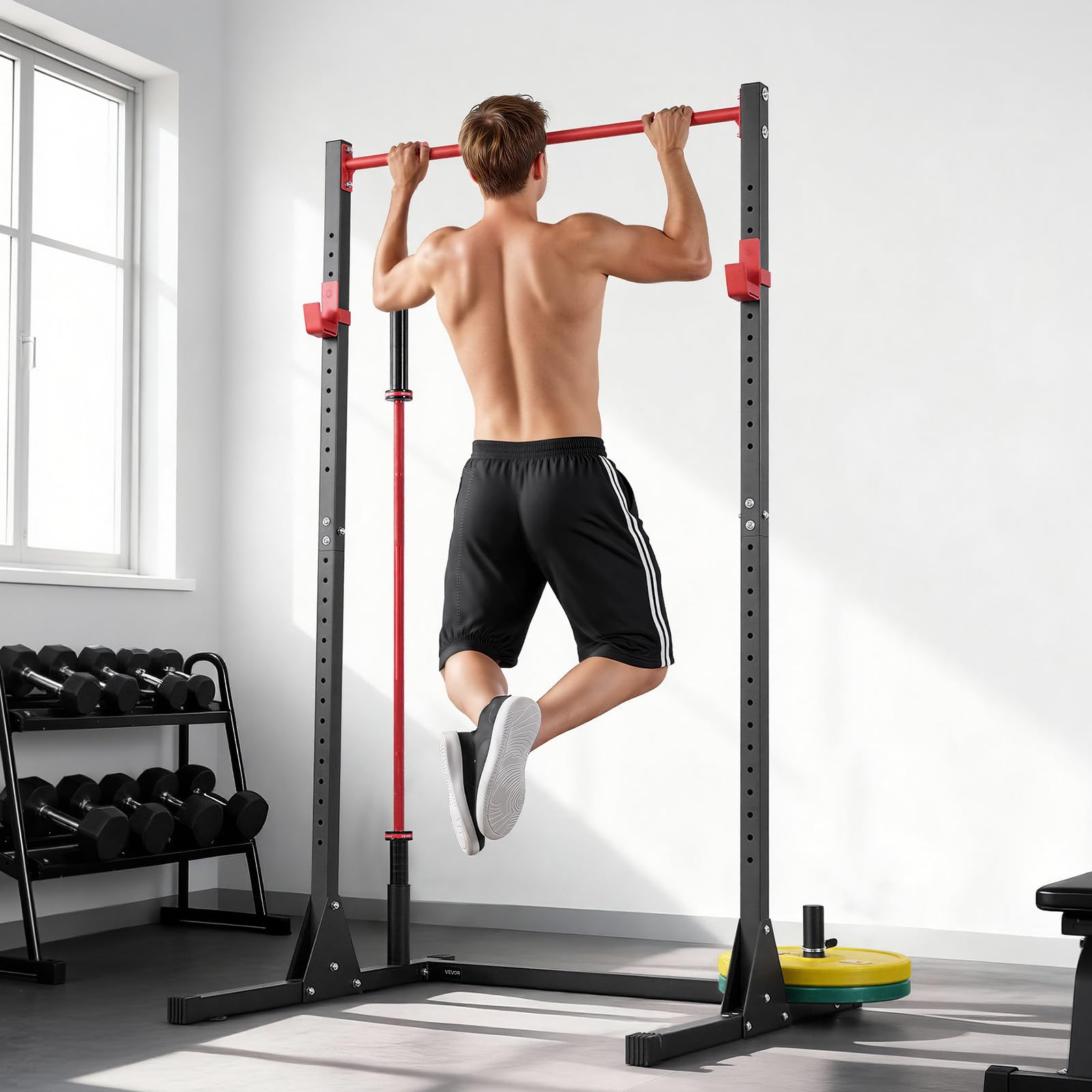 VEVOR Attrezzatura Multifunzionale per Panca Power Rack con Ganci a J Regolabili a 28 Livelli, Allenamento della Forza per 362 kg, Palestra Domestica per Squat con Bilanciere, Sollevamento Pesi