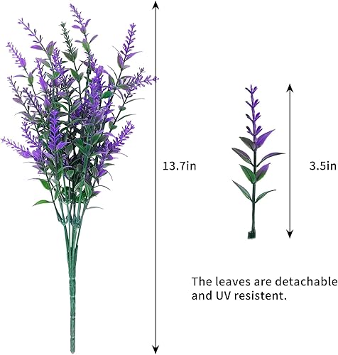 Miniatura 2 de CEWOR 10 paquetes de flores artificiales para exteriores, plantas de lavanda falsas para interiores, resistentes a los rayos UV, ramos de plástico