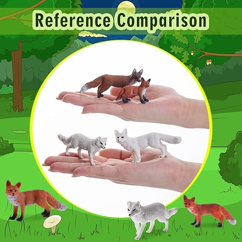 Miniatura 6 de Zomiboo Juego de 26 figuras de zorro con árboles en miniatura, modelos de zorro rojo ártico, adornos para tartas para decoración temática de