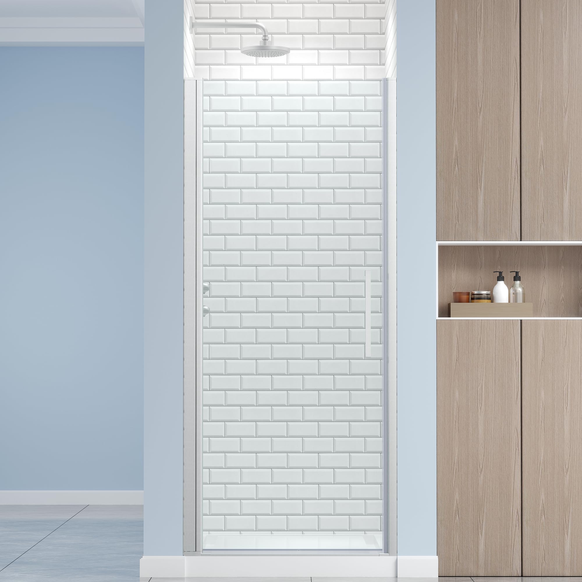 frameless pivot shower door 34.8-36" w x 72" h, 1/4" (6mm) clear sgcc tempered glass, hinged pivot swing shower door, reversible installation, easy to clean, brushed nickel