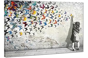 Banksy Graffiti Canvas Wall Art Butterfly Animal Painting Pictures Posters Prints Stretched...