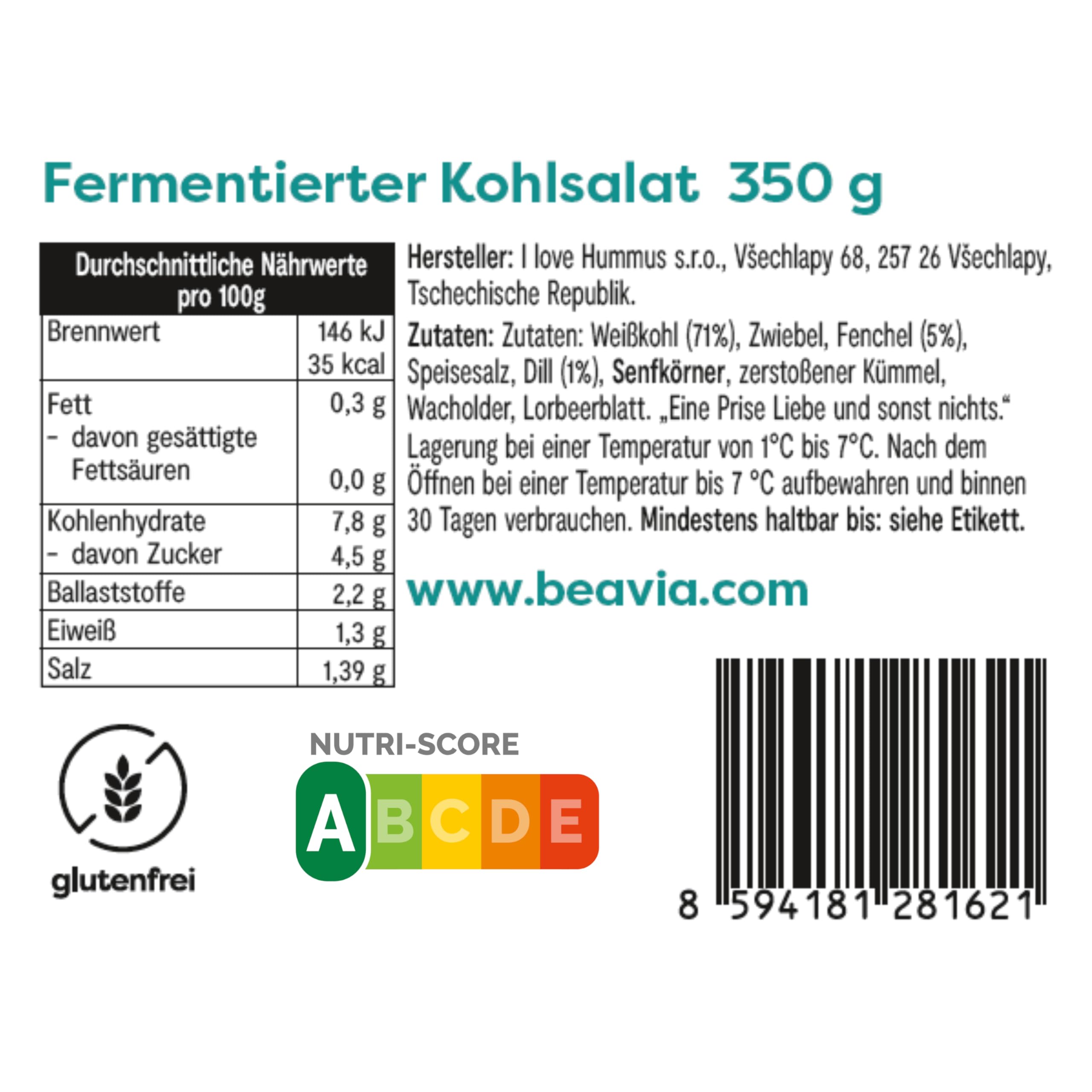 Beavia Fermentiertes Sauerkraut mit Fenchel & Dill - Palette 350g x 216 Stück Gekühltes Weißkohl Gemüse im Glas, Vegane & Gesunde Lebensmittel Natürlich ohne Zucker