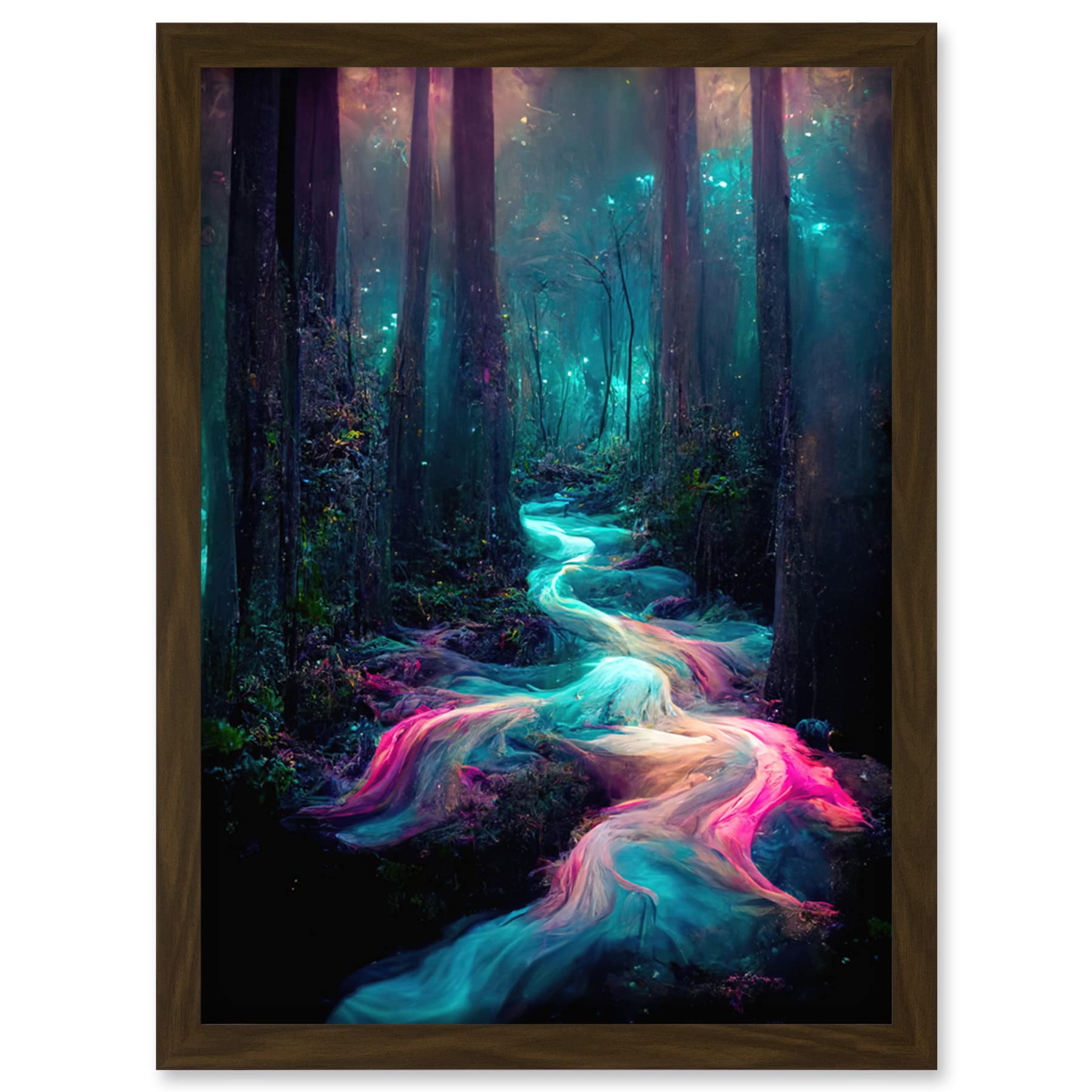 Doppelganger33 LTD The Enchanted Forest Magical Fantasy River Artwork Framed Wall Art Print A4