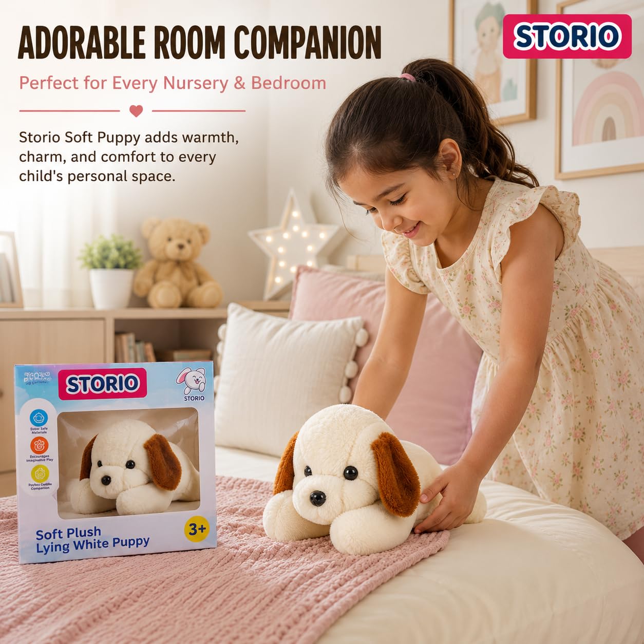Storio Soft Plush Lying White Puppy Stuffed Animal | Kids Animal Home Decor for Boys & Girls Soft Dog Plush Toy - 25cm — Amazon image 6