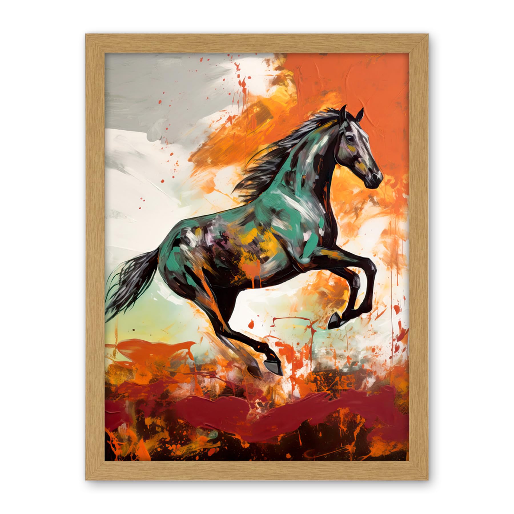 Artery8 Wild Horse Galloping Across a Barren Landscape Artwork Framed Wall Art Print 18X24 Inch