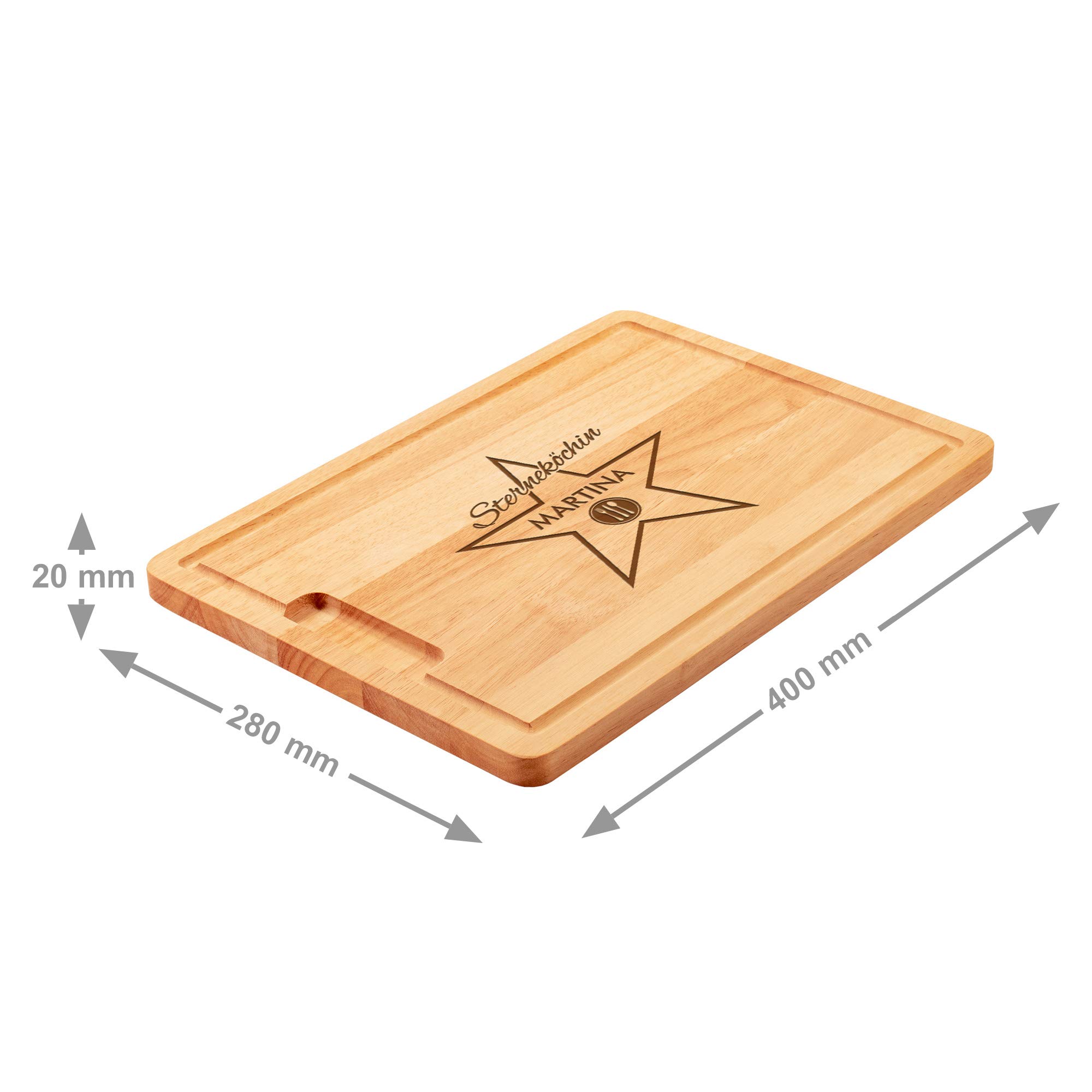 Casa Vivente Schneidebrett, Küchenbrett aus Holz mit Gravur Sterneköchin, Personalisiert mit Namen, Holzbrett, Geschenkidee für Frauen, Geschenke zum Muttertag