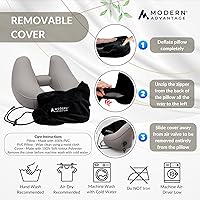 Vista 8 de Modern Advantage Almohada inflable de viaje para aviones con capucha cómoda, soporte ajustable para el cuello, almohada ligera y compacta para Negro