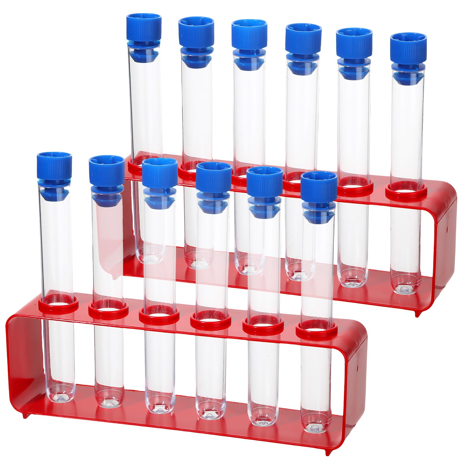 2 Sets 15 x 100mm Test Tubes with Rack Clear Plastic Test Tubes with Caps and 6 Holes Holder Rack Nurse Party Decorations Shot Tubes for Scientific Experiments Halloween Party Favors Candy-image-44