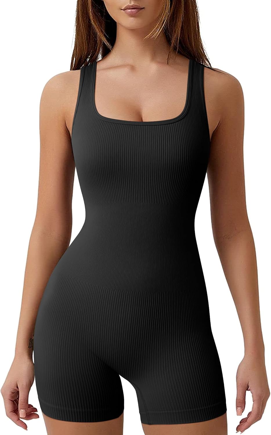 OQQ Women's Yoga Sexy Square Neck Ribbed One Piece
