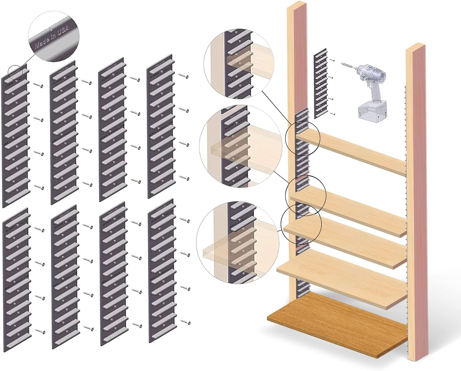 EZStudRack Shelf Bracket - Shelf Brackets for Wall - Wall Mount Shelf - Floating Shelf Hardware - Shelving Brackets for Home - Garage Shelf Brackets - Wood Not Included - 8 Pack (4 Pair) Gray : Tools & Home Improvement